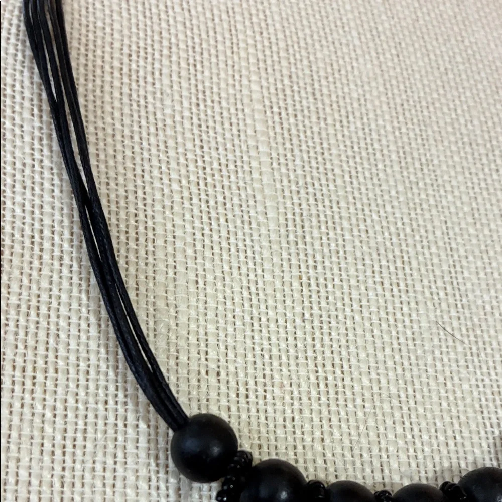 Vintage Black and Brown Beaded and feather acrylic bead Necklace